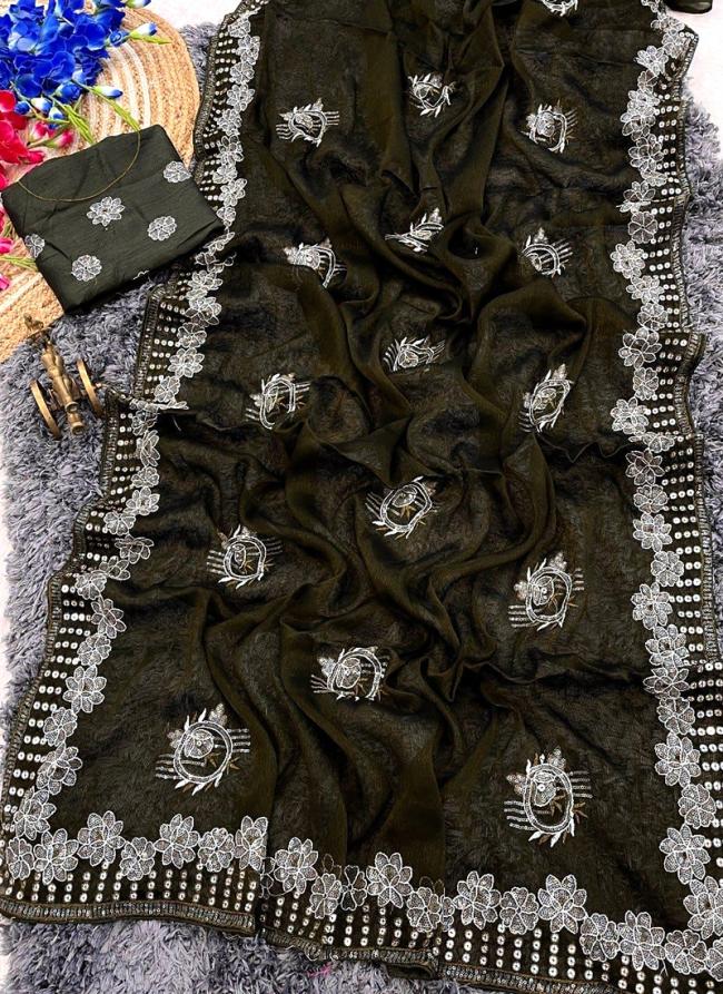 Shimmer Chiffon Black Festival Wear Embroidery Work Saree